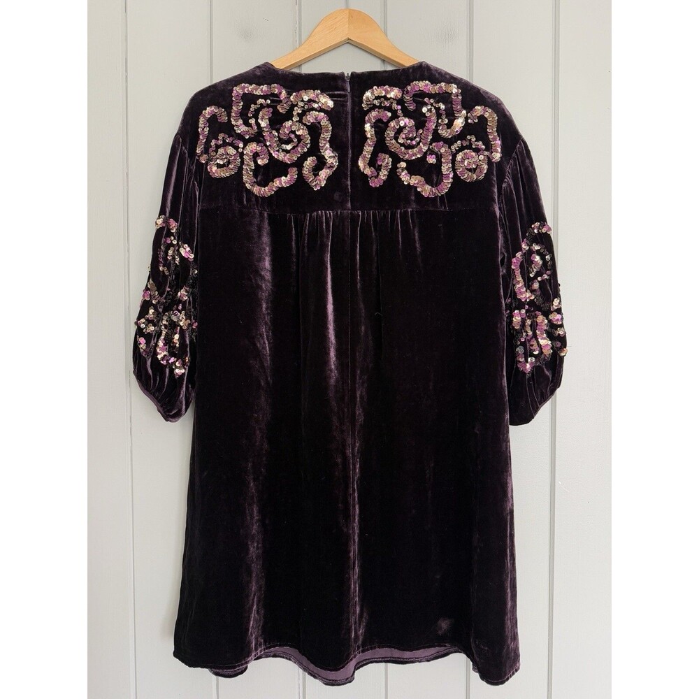 Vtg Nanette Lepore Purple Silk Rayon Velvet Evening Dress S Small Sequins Y2K - Picture 6 of 7